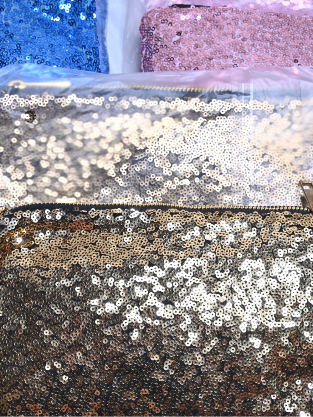 (6) BRAND NEW Sequin Zip Clutch Purse